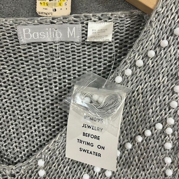 Vintage 80s Basilio M. Pearl Beaded Knit Sweater Long Sleeve Gray Gannycore Sz L - Picture 2 of 7
